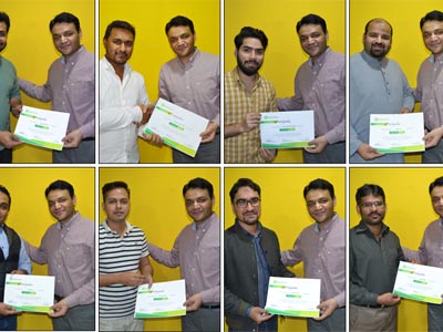 Raheel Afzal distributing certificates of participation to first season of I'll Be a PMP participants